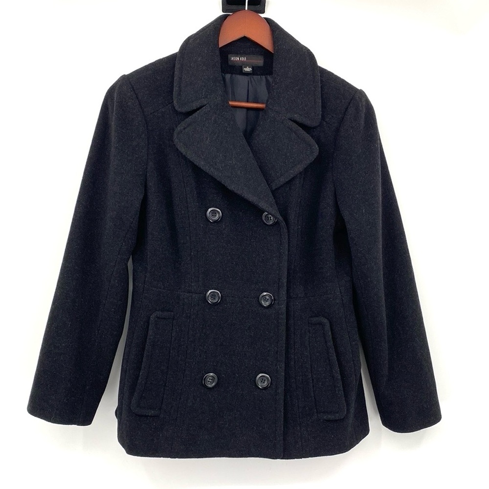 Jason Kole Pea Coat Women’s Medium Charcoal Gray/Black Coat Double Breasted Wool